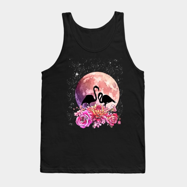 Flamingo shades pink Moon and flowers Tank Top by Collagedream